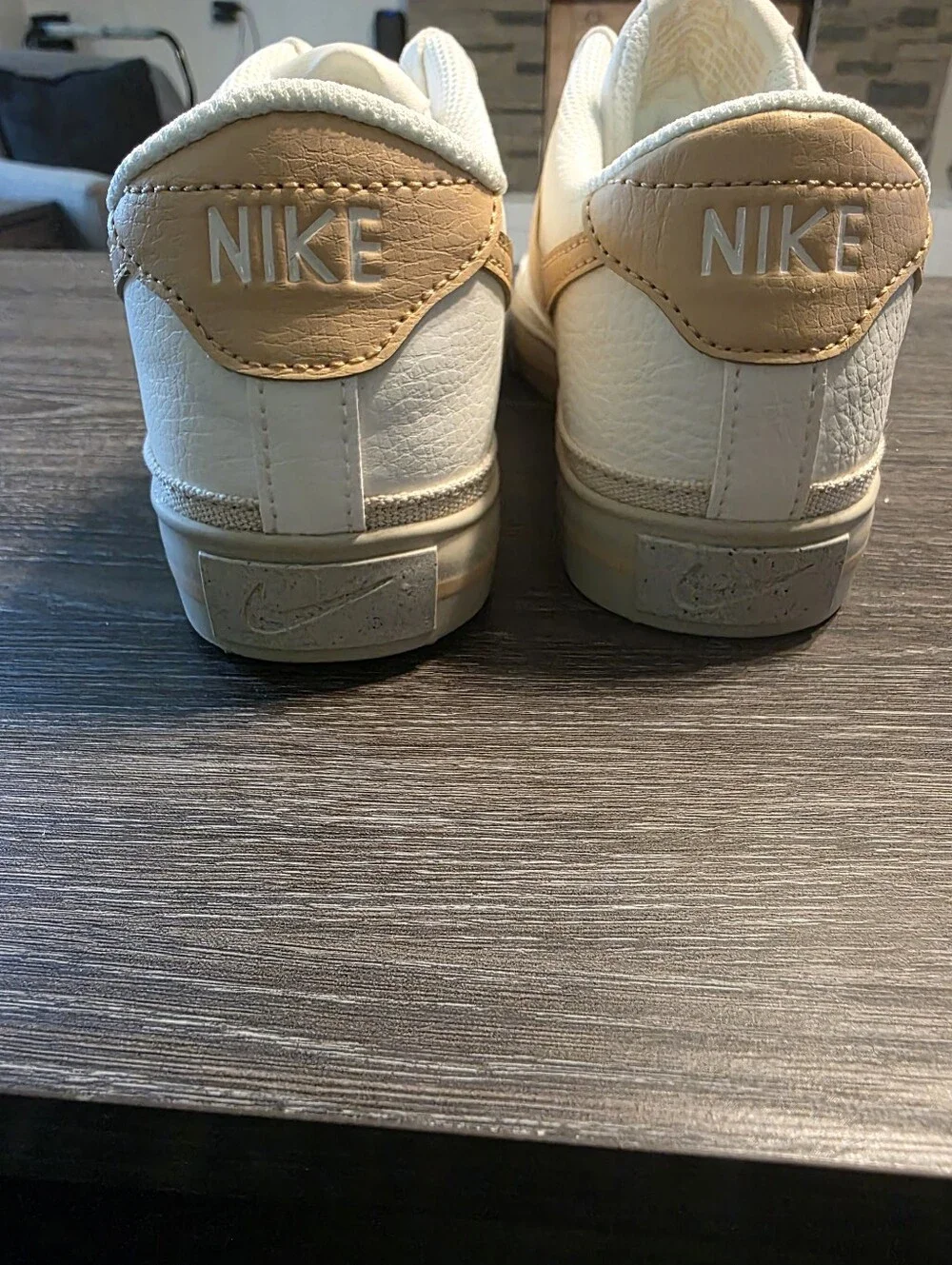 Nike Court Legacy-New- Women’s Cream-White Sneakers with Tan Swoosh